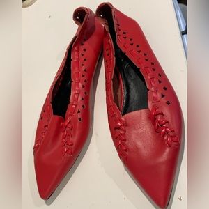 Mango pointed toe red flat shoes